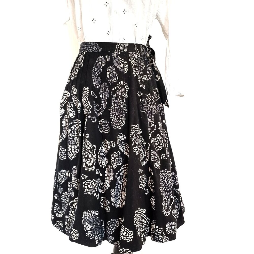 VALERIE STEVENS Cotton Genuine Batik Fabric Pintuck Bow Waist Full Skirt 10